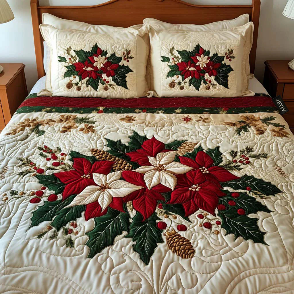 Ensemble de literie matelassée 3 pièces – Charme du Poinsettia