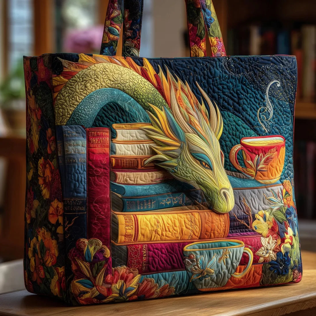Sac fait main – Dragon Lecteur de Livres et Tasses