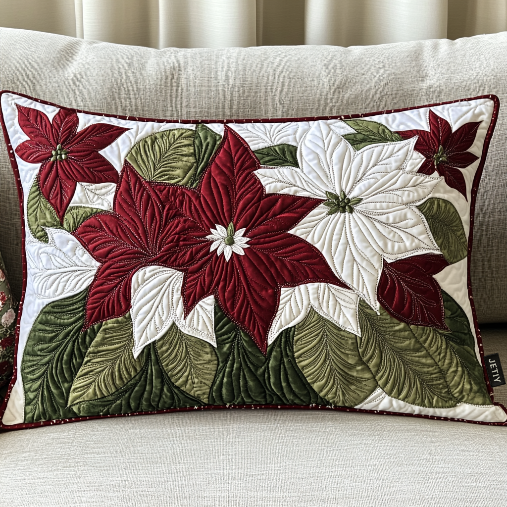 Taie d'oreiller matelassée Poinsettia d'Hiver