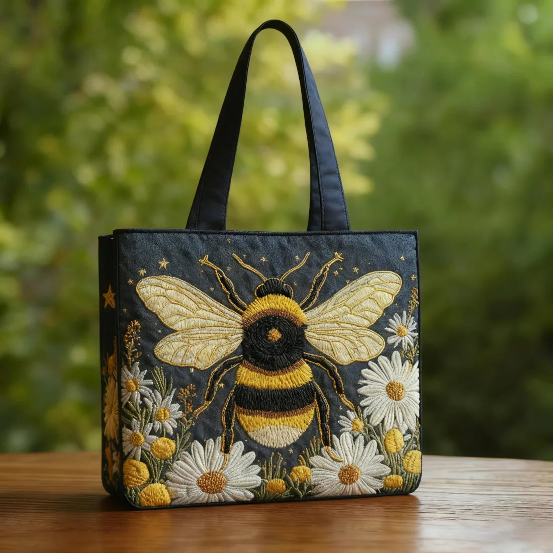 Sac fait main – Abeille avec Marguerites et Étoiles