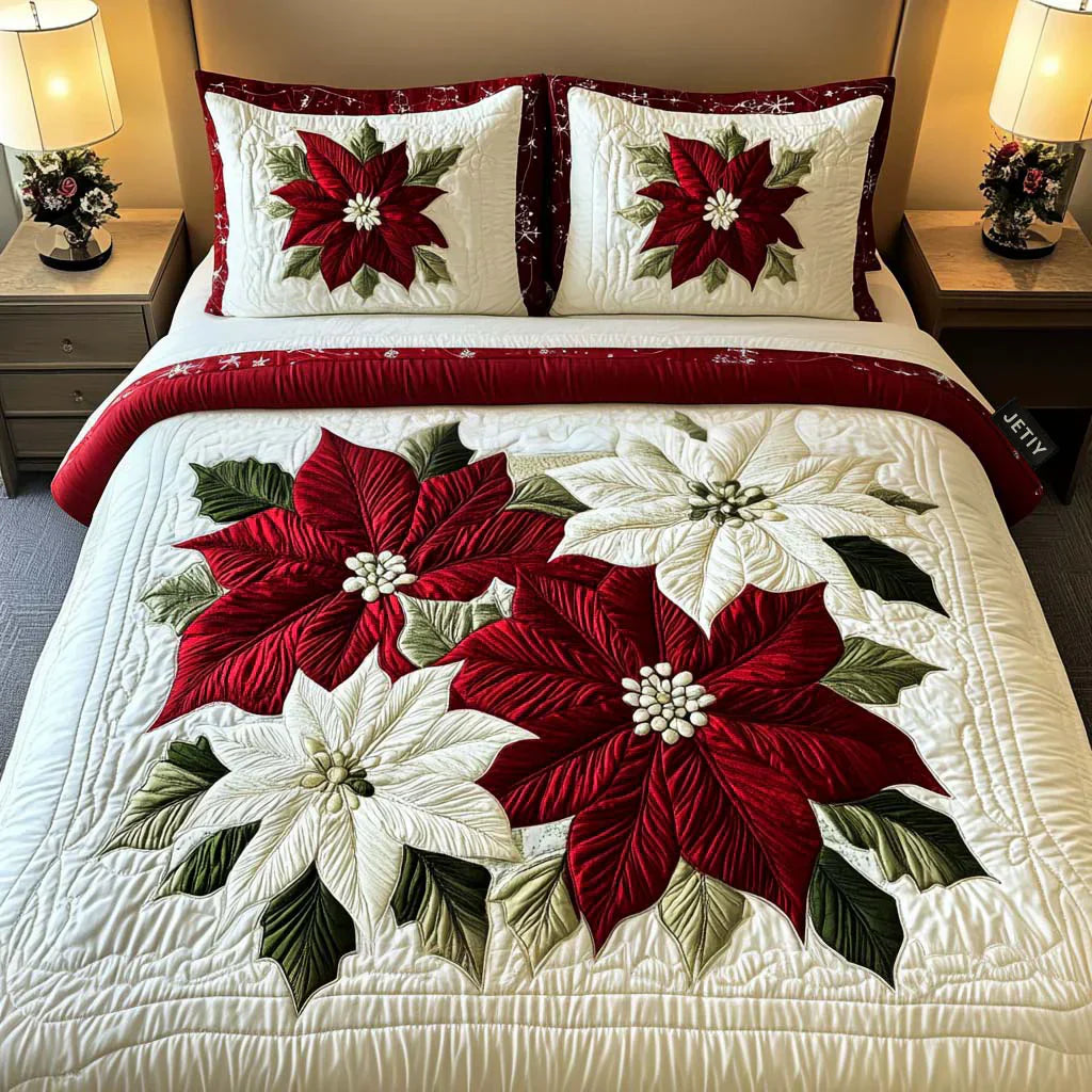 Ensemble de literie matelassée 3 pièces – Poinsettia d'Hiver