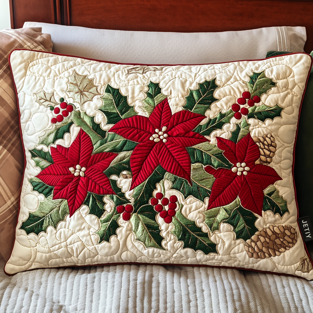 Taie d'oreiller matelassée Poinsettia Charm