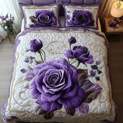 3-Piece Quilted Bedspread Set - Purple Pink
