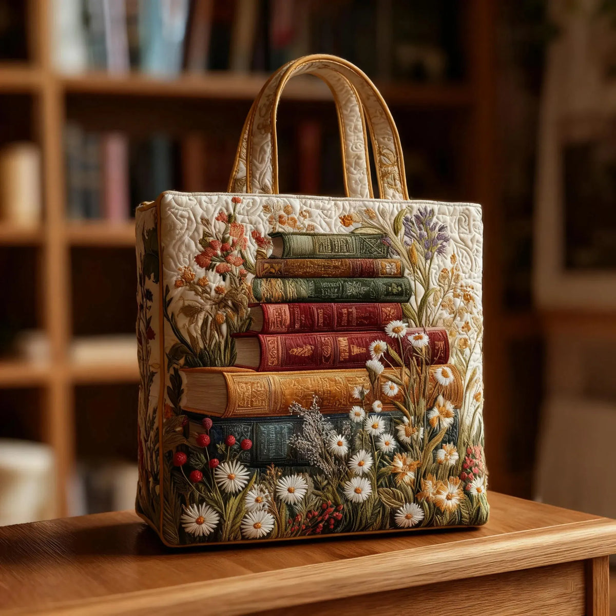 Sac fourre-tout matelassé artistique parchemin floral