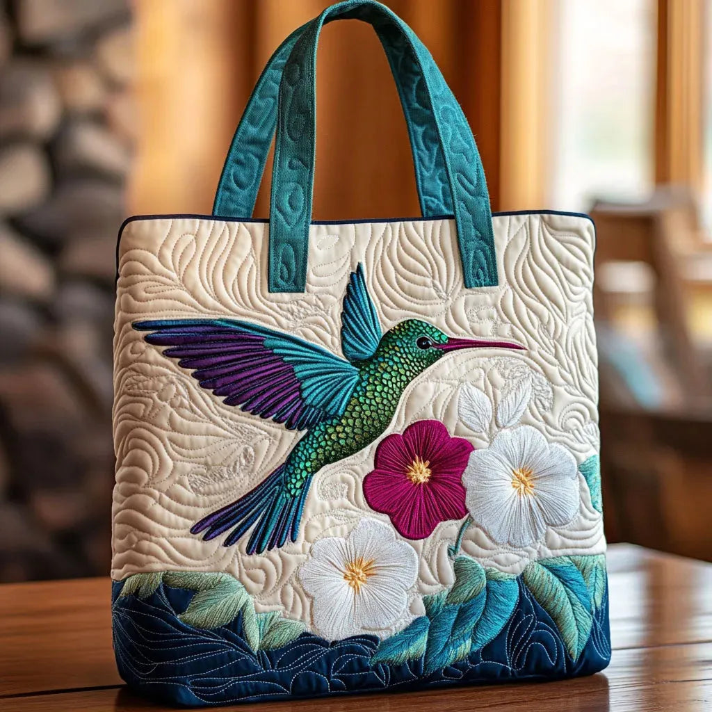 Padded Bag - Hummingbird and White Flower