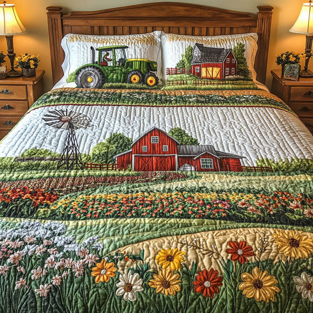 3-Piece Quilted Bedding Set - Happy Farm
