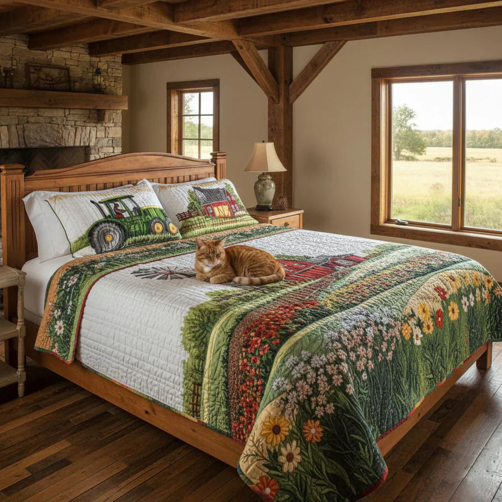 3-Piece Quilted Bedding Set - Happy Farm