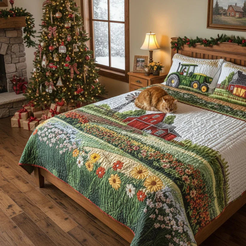 3-Piece Quilted Bedding Set - Happy Farm