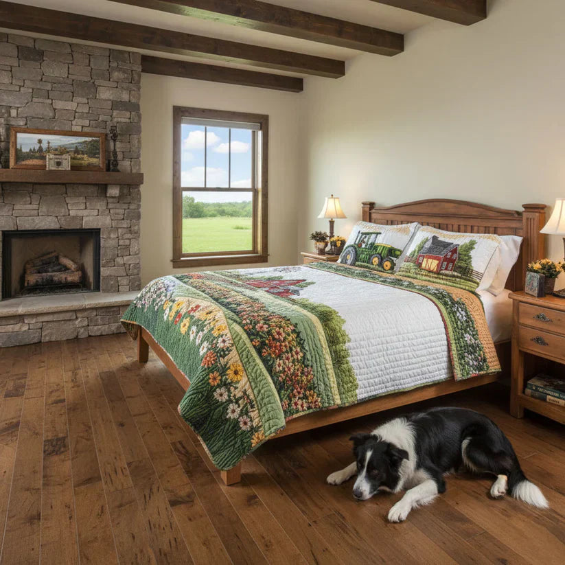 3-Piece Quilted Bedding Set - Happy Farm