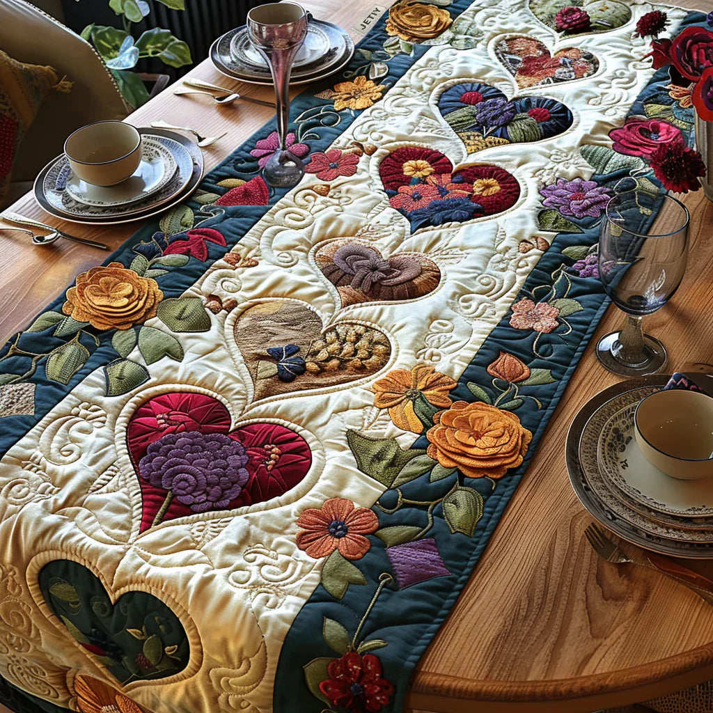 Chemin de table matelassé – Cœurs en Fleurs