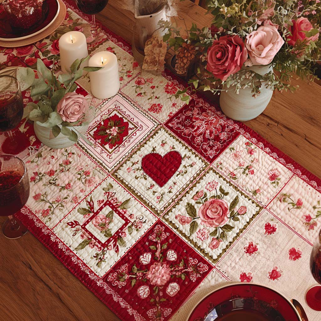 Chemin de table matelassé – Cœur de la Maison à la Rose Rose