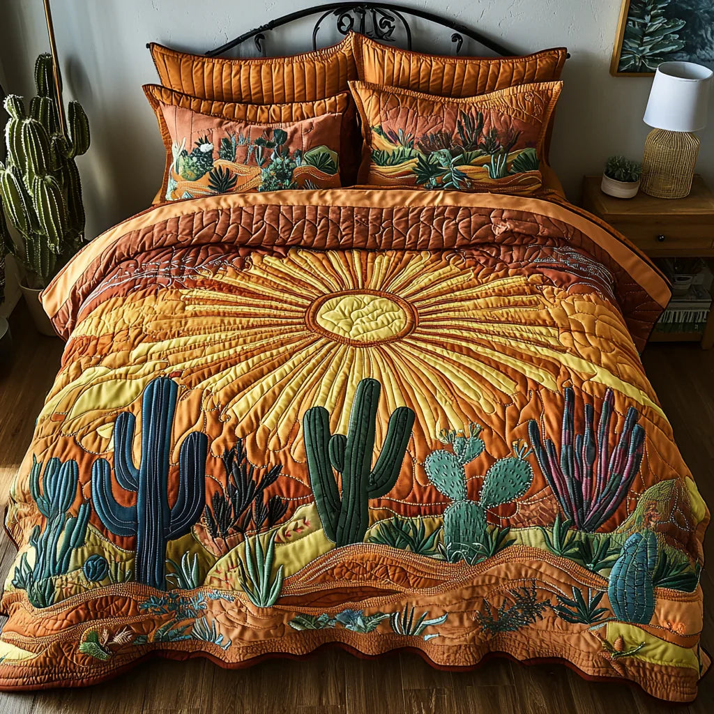 3-Piece Quilted Bedding Set - Dawn on the Cactus
