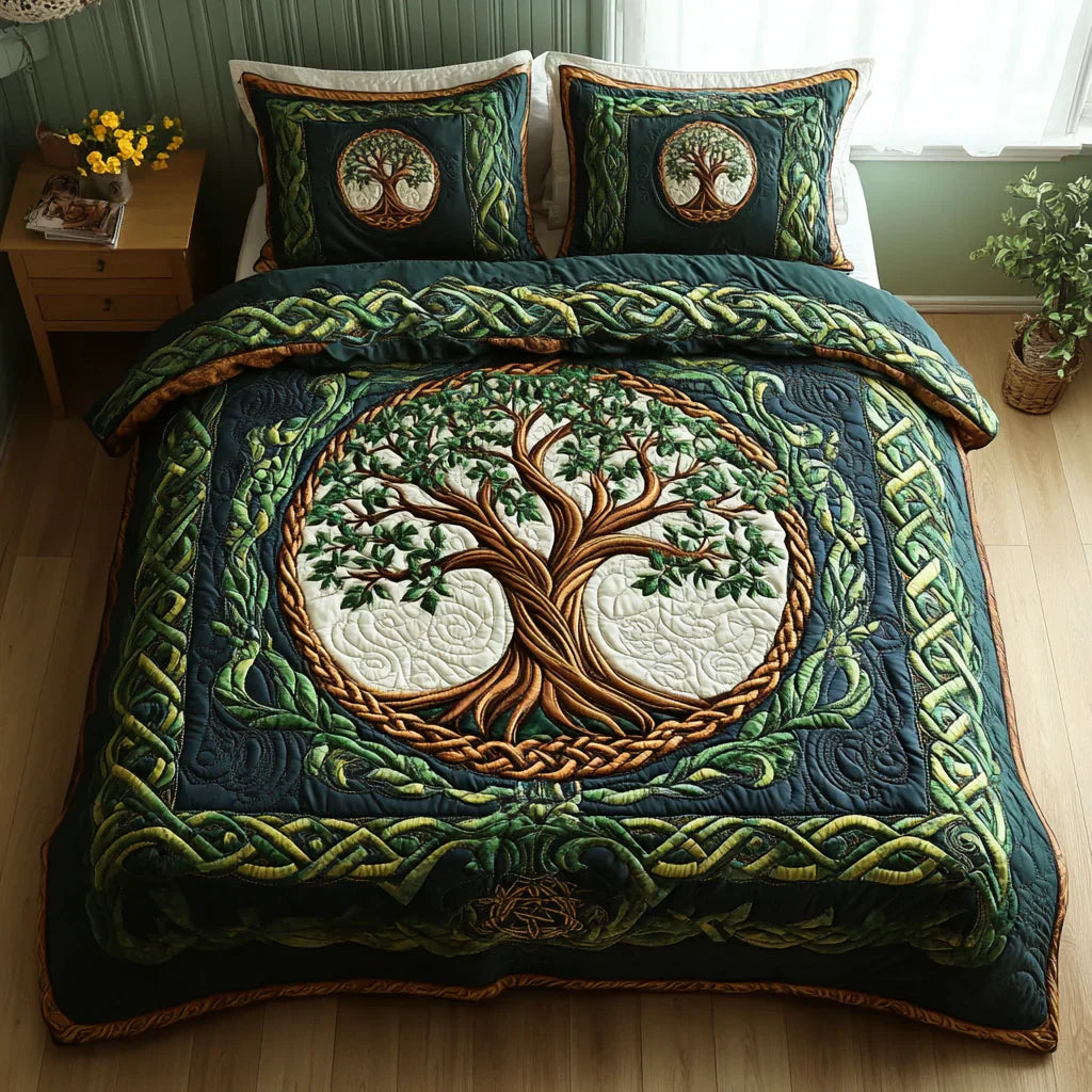 3-Piece Quilted Bed Sheet Set - Tree of Life