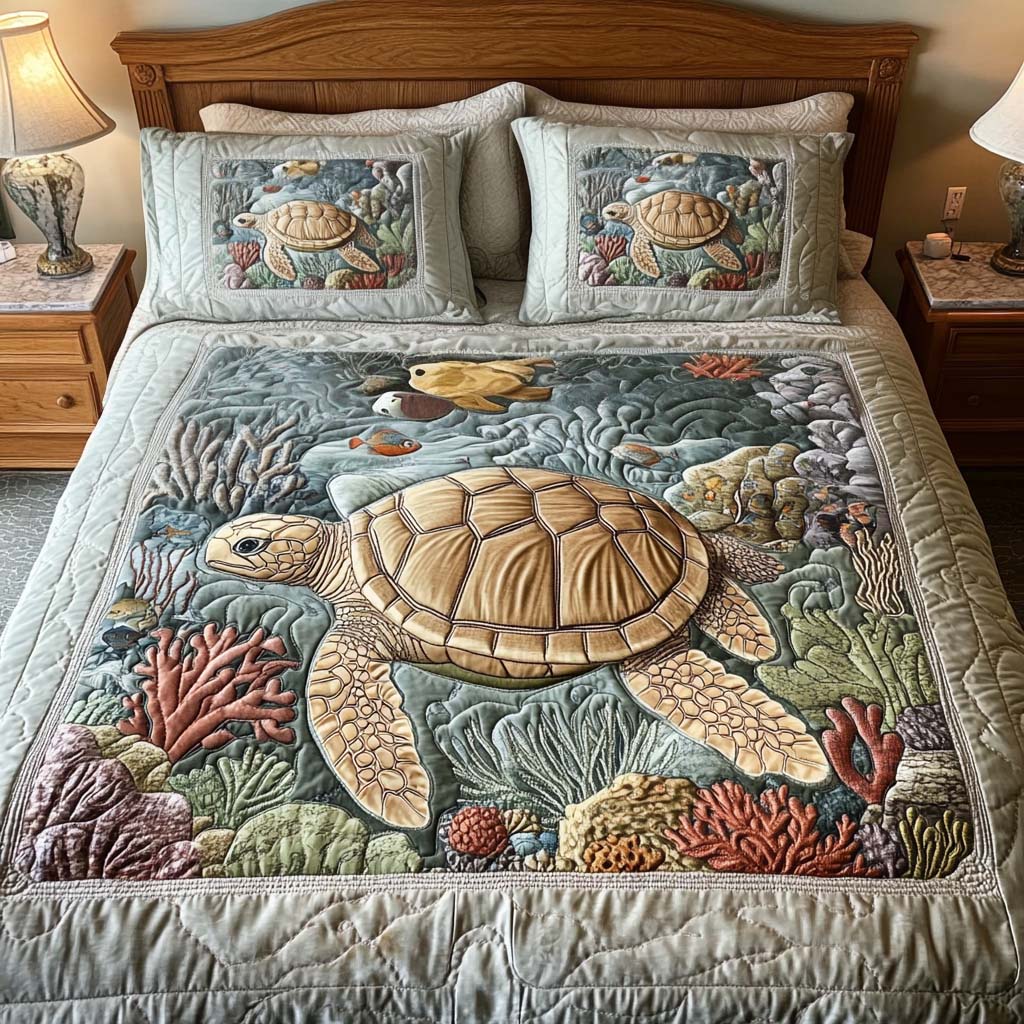 3-Piece Quilted Bedding Set - Turtles