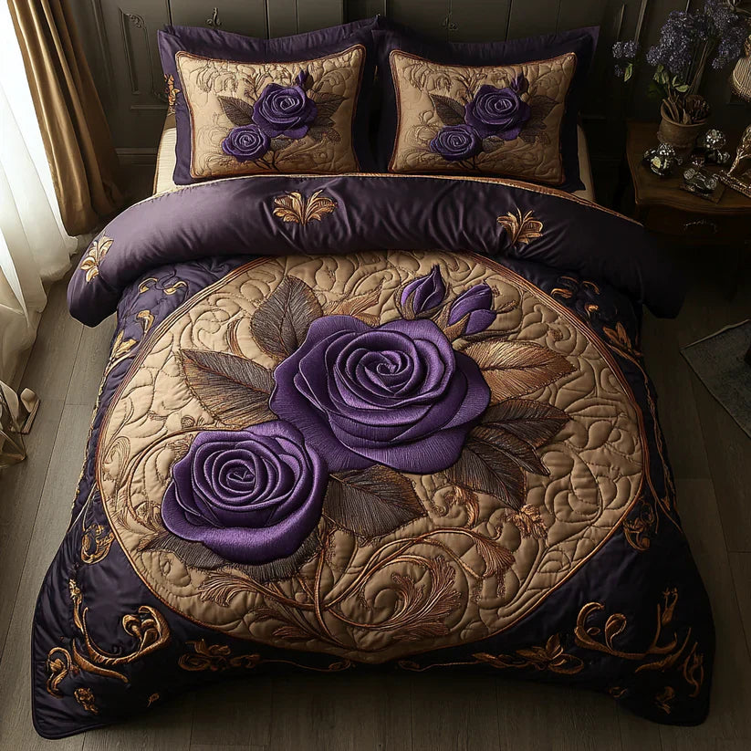 Ensemble de literie matelassée 3 pièces – Mauve et Rose
