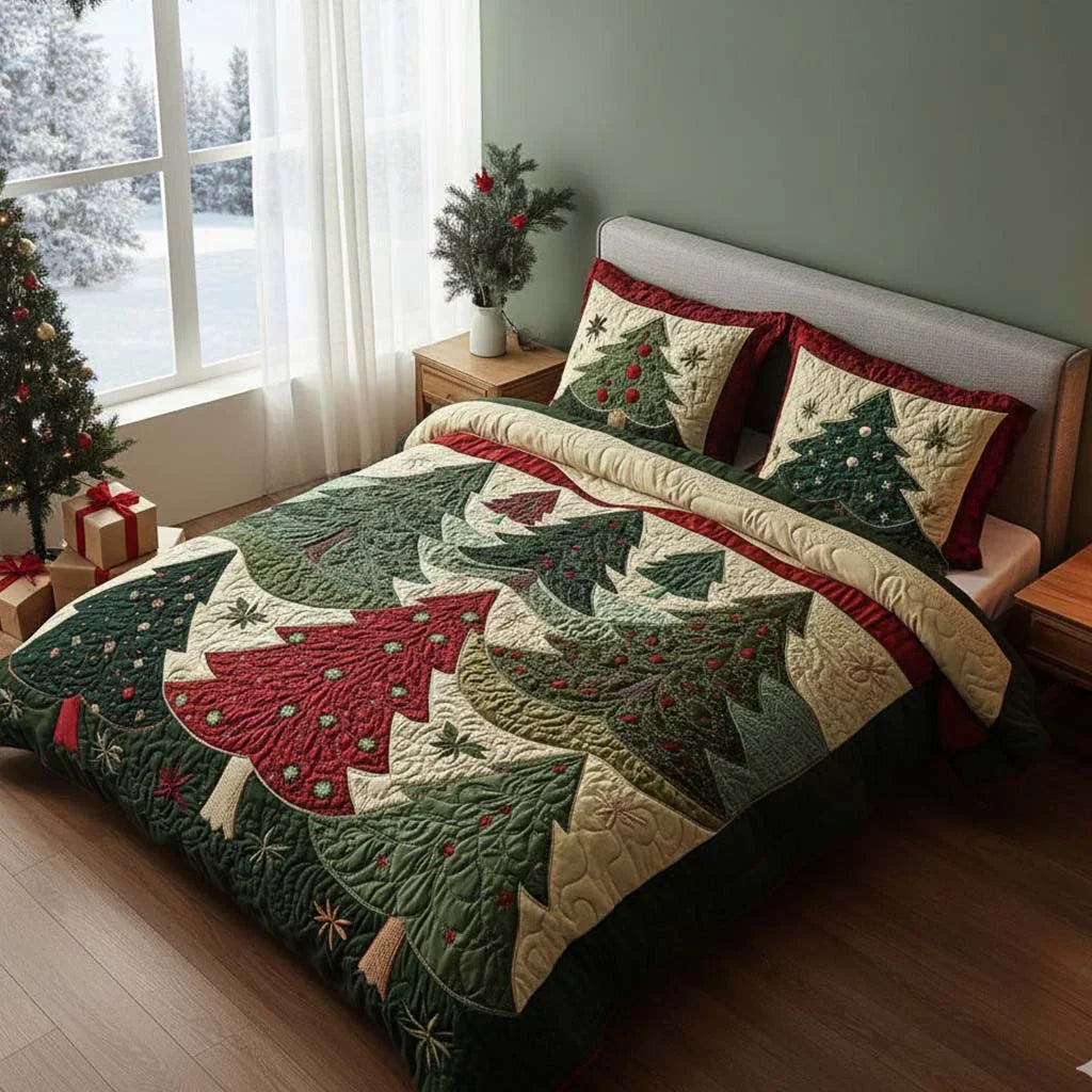 3-Piece Quilted Bedding Set - Forest of Joy