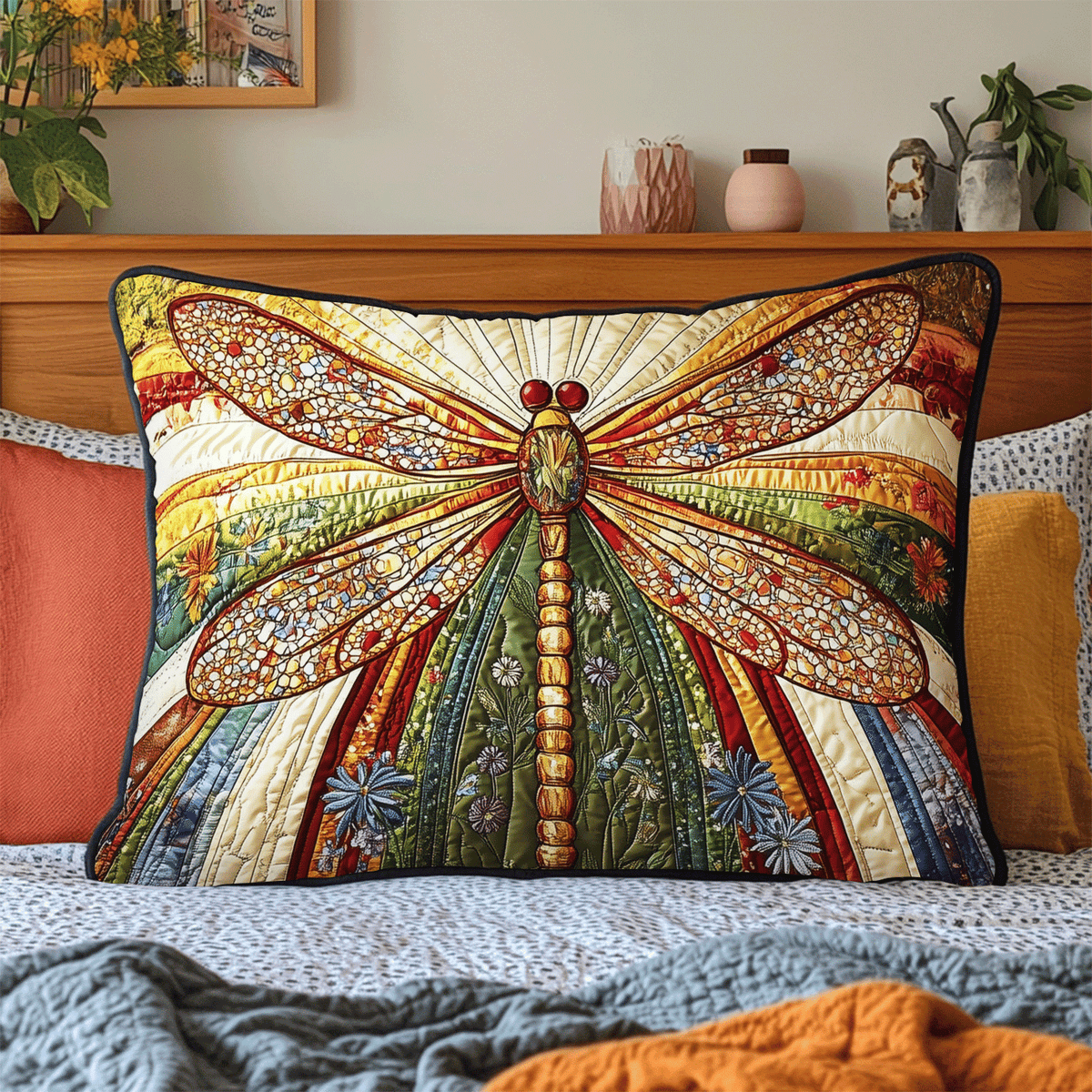 Taie d'oreiller matelassée Dragon Doré
