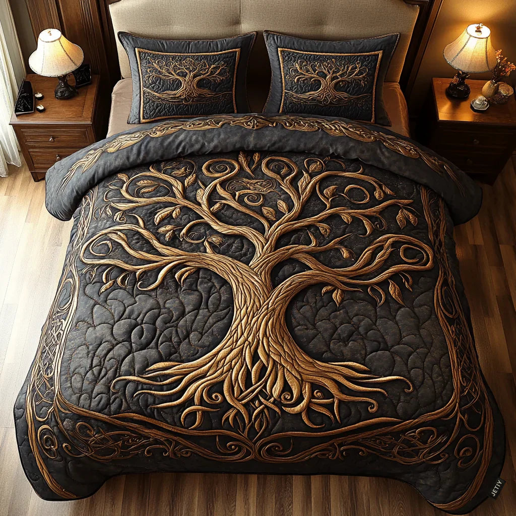 3-Piece Quilted Bedding Set - Golden Harmony