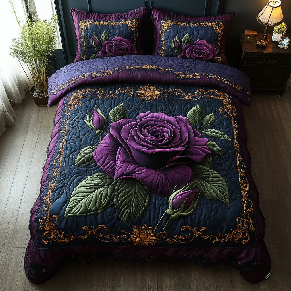 3-Piece Quilted Bedspread Set - Purple Pink