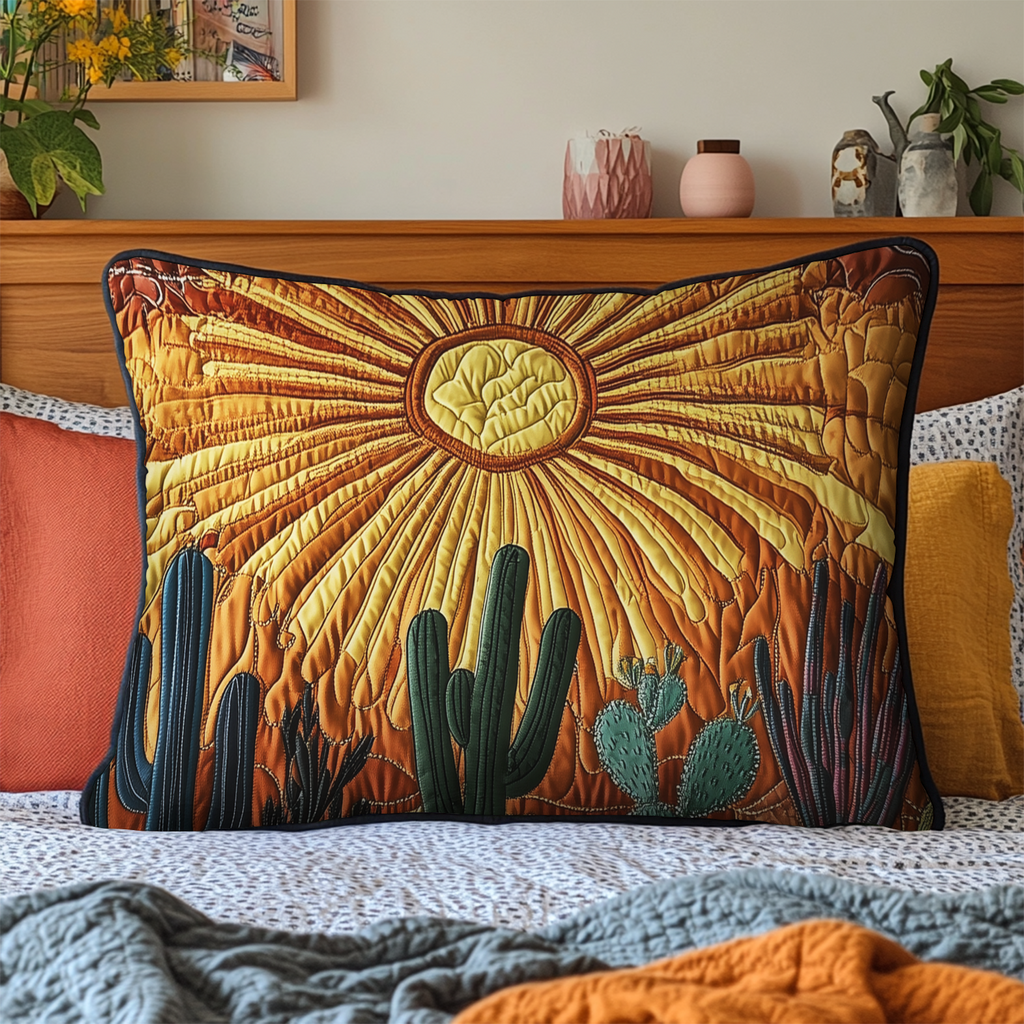 Taie d'oreiller matelassée Lever de Soleil Cactus