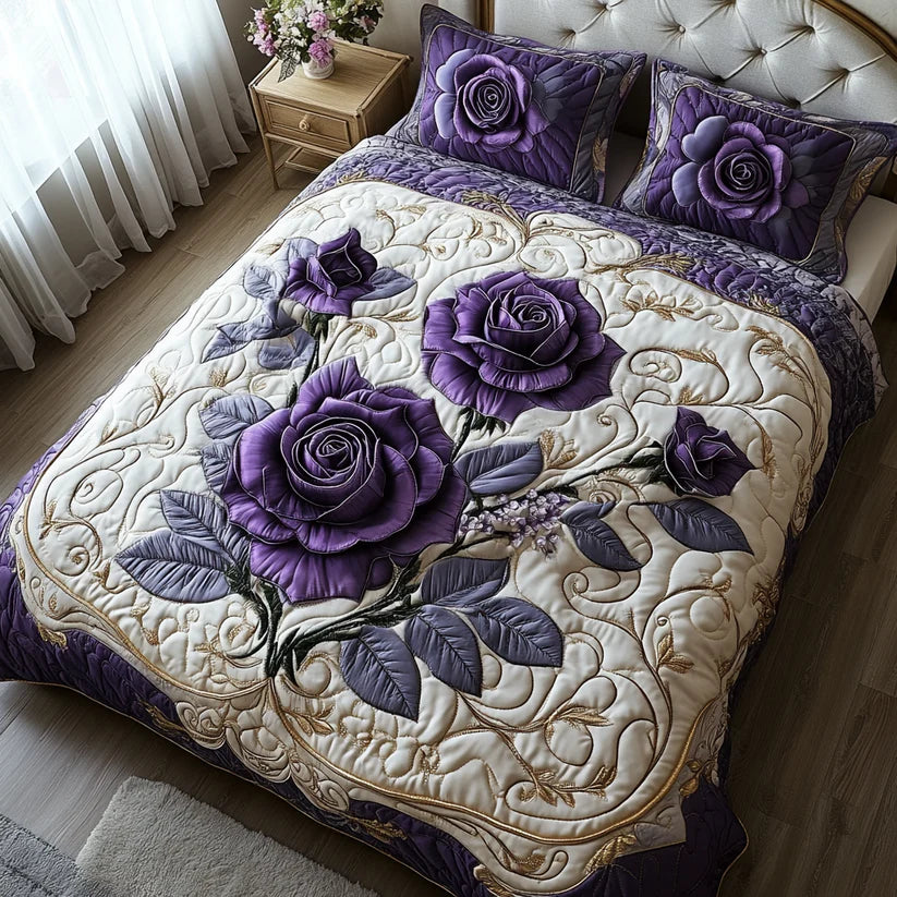 Ensemble de literie matelassée 3 pièces – Mauve et Rose