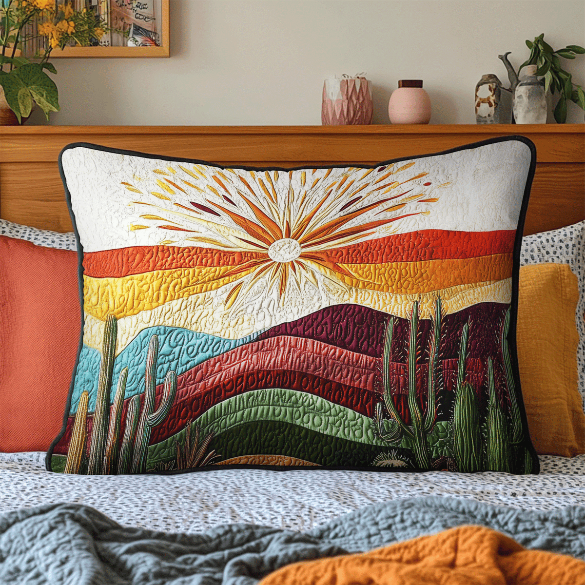 Taie d'oreiller matelassée Cactus Sunset