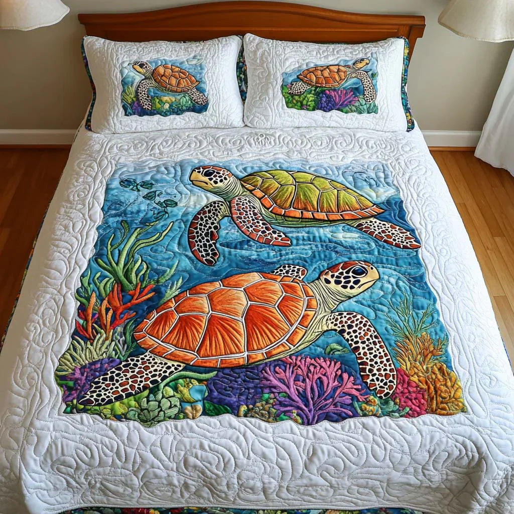 Ensemble de literie matelassée 3 pièces – Tortues