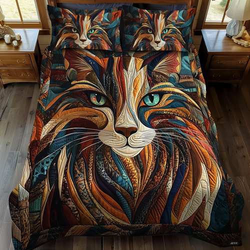 3-Piece Quilted Bedding Set - Purrs and Spots