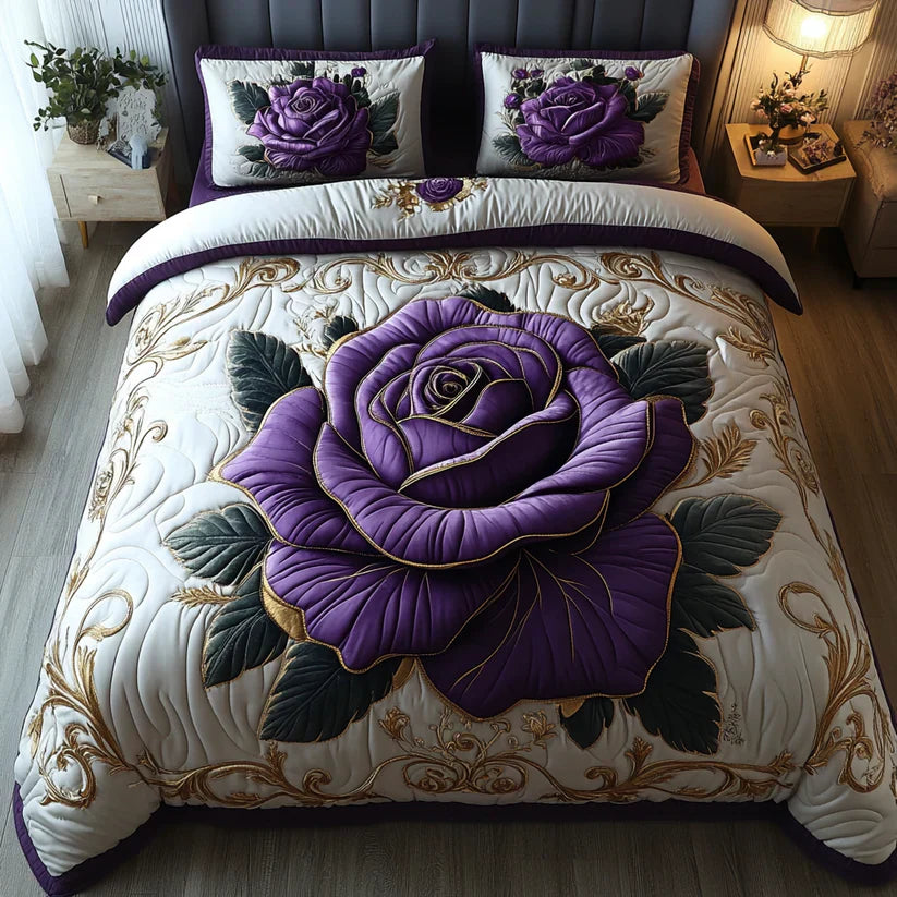 Ensemble de literie matelassée 3 pièces – Mauve et Rose