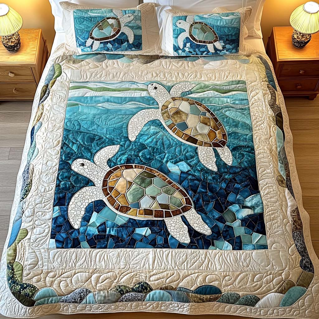 Ensemble de literie matelassée 3 pièces – Tortues
