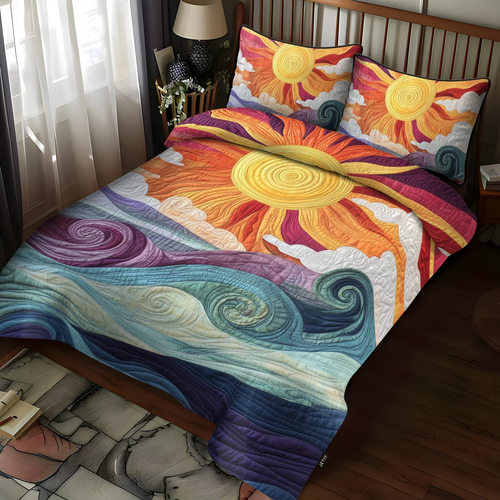 3-Piece Quilted Bedding Set - Sunray Charm