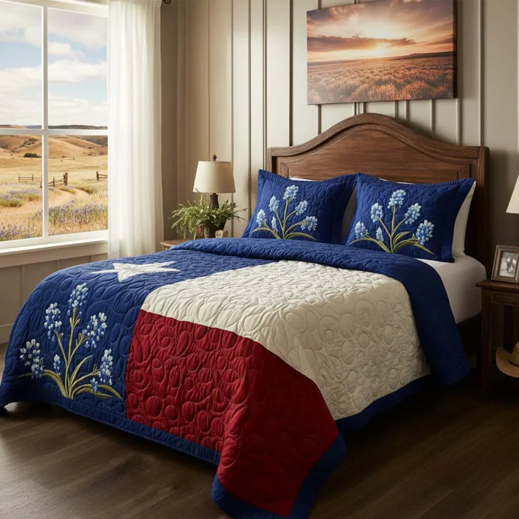 3-Piece Quilted Bedding Set - Texas Pride