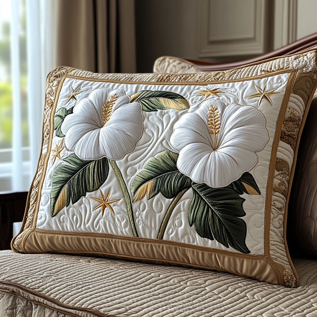 Taie d'oreiller matelassée Padded White Hibiscus