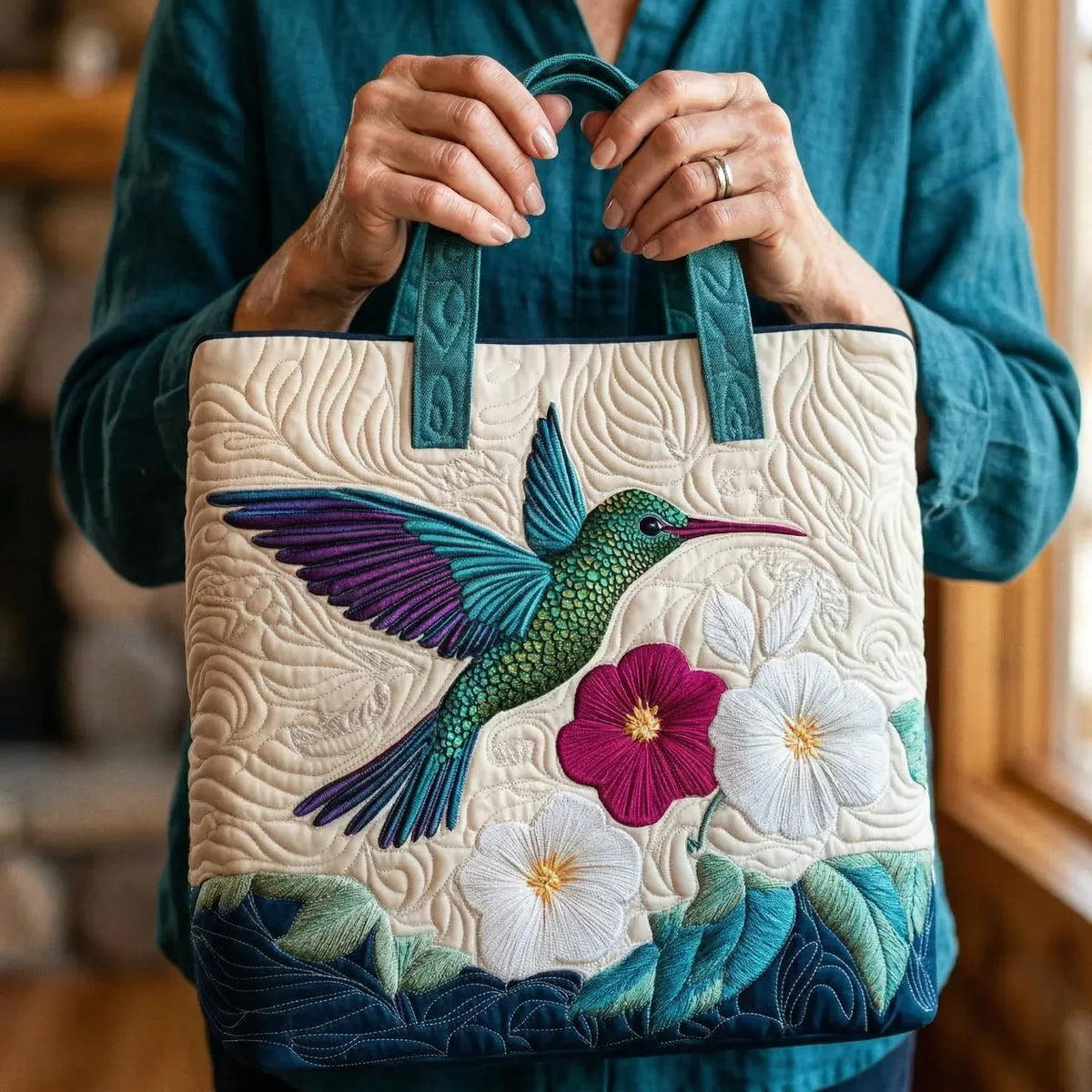 Padded Bag - Hummingbird and White Flower