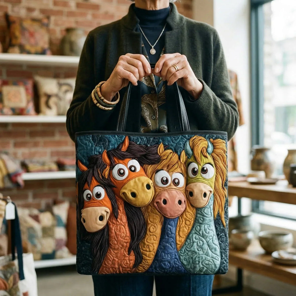 Handcrafted Tote Bag - Playful Ponies