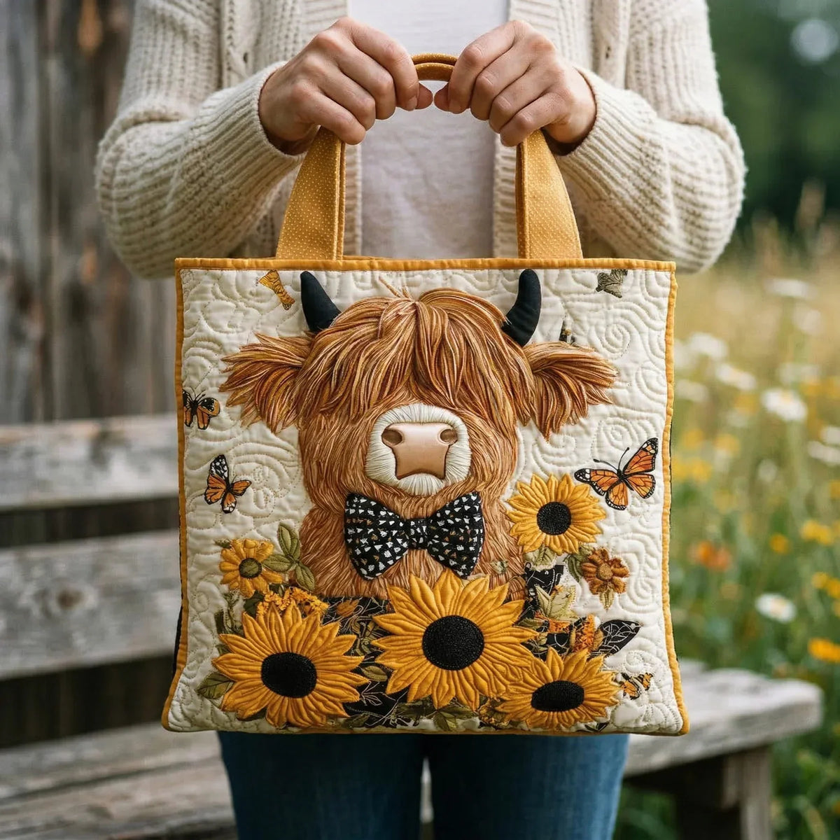 Sac matelassé – Vache des Highlands aux Tournesols