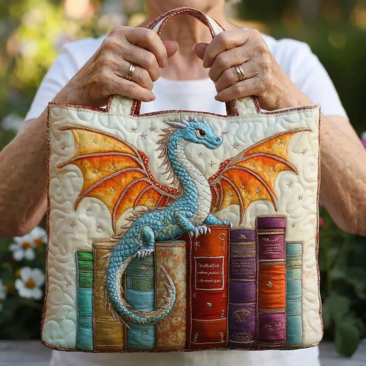 Sac fourre-tout matelassé – Dragon Émeraude Gardien des Livres